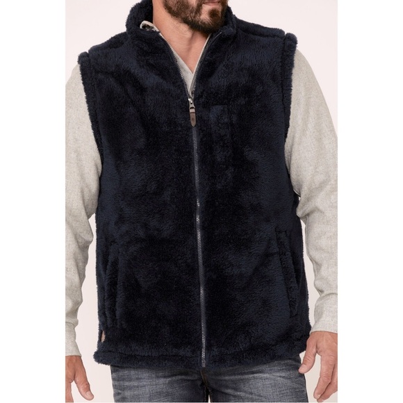 MOONSHINE SPIRIT • Men’s Navy Blue Kern Valley Fur Zip-Front Fleece Vest - Picture 5 of 7